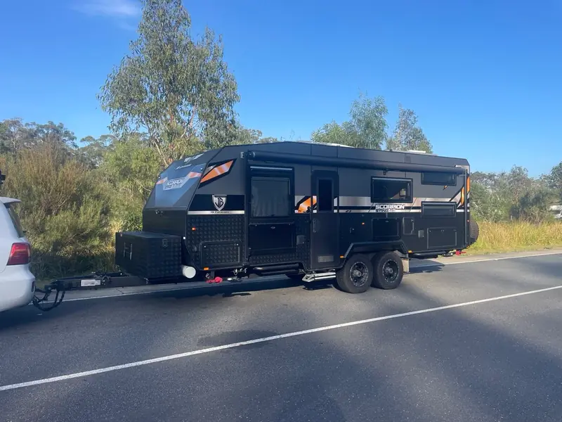 JB Scorpion caravan hitched to Grant's LandCruiser