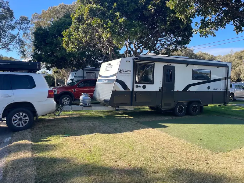 Millard caravan hitched to Grant's LandCruiser